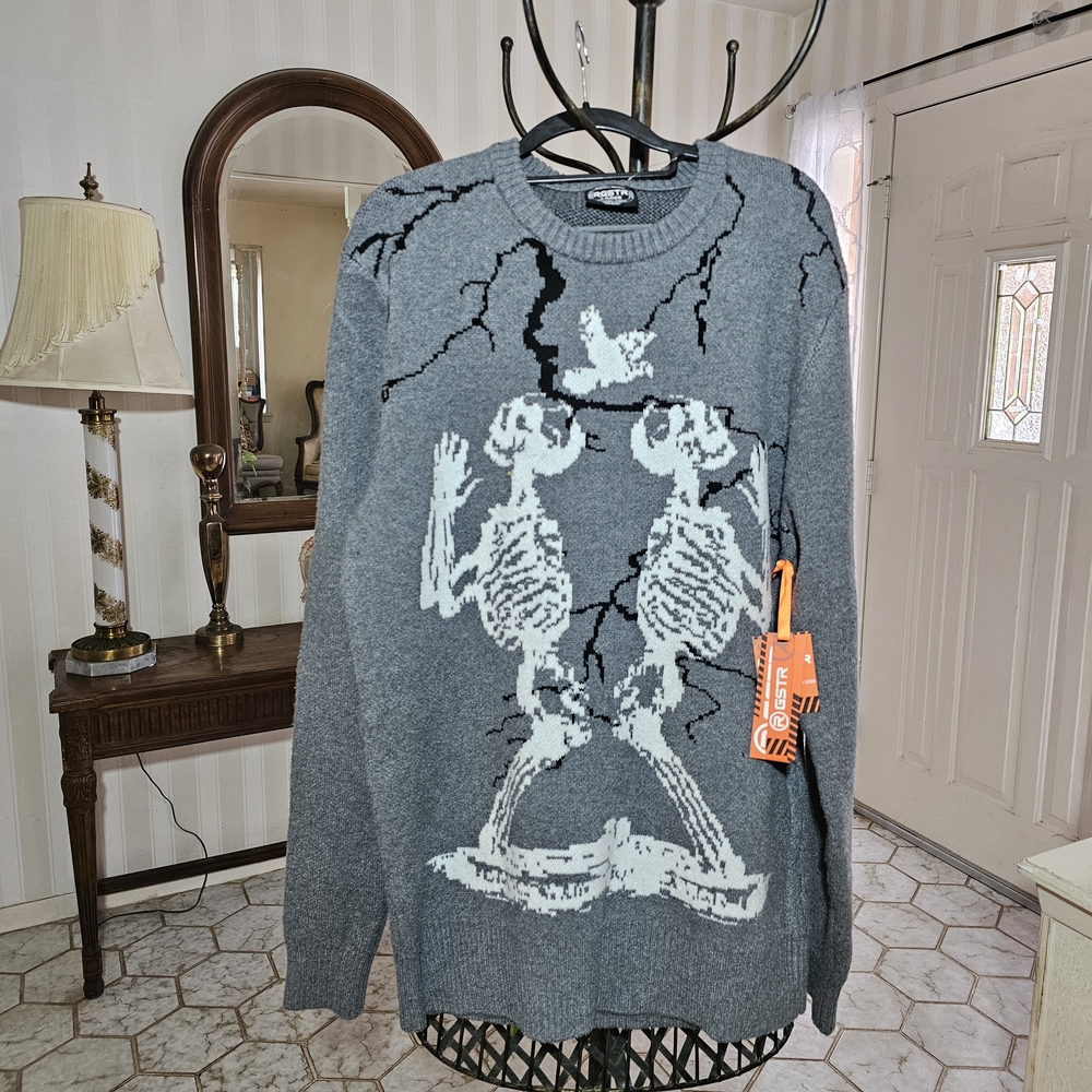 RGSTR Gray Skeleton Graphic Crewneck Sweater